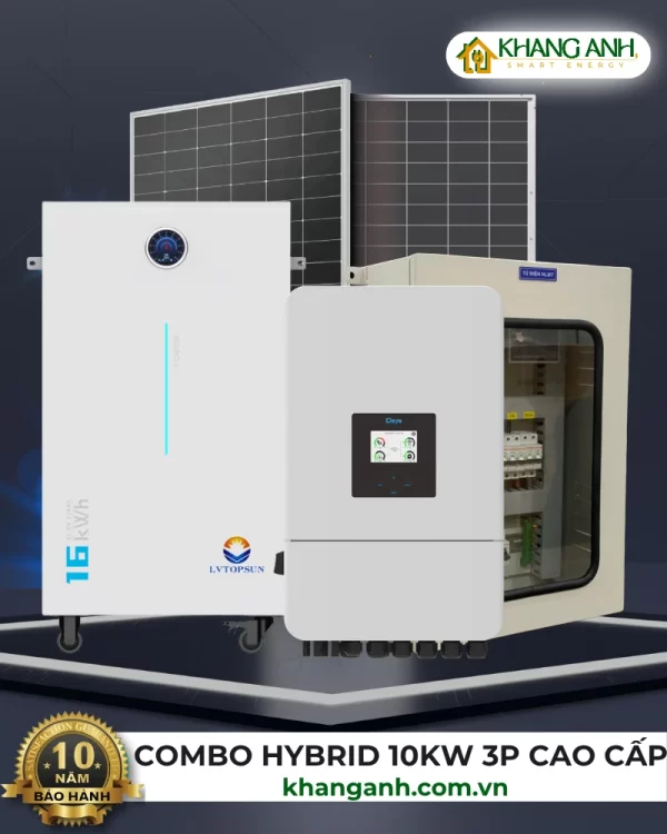 Combo Hybrid 10kW 3 Pha Cao Cấp Tự Lắp - Điện Mặt Trời Lưu Trữ