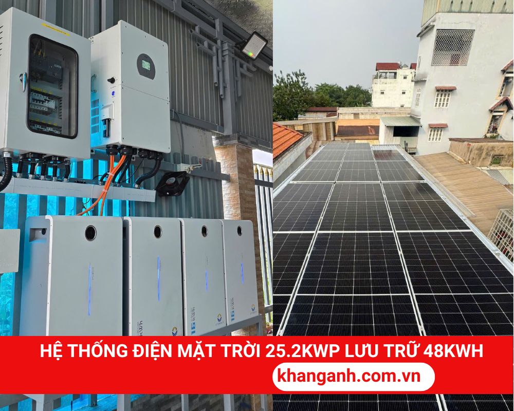 Hệ thống điện mặt trời Hybrid 25.2kWp lưu trữ 64kWh