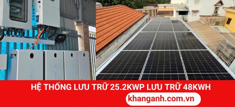 Hệ thống điện mặt trời Hybrid 25.2kWp lưu trữ 64kWh tiết kiệm 7 – 10 triệu