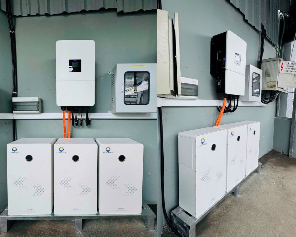 Hệ thống lưu trữ 60kWh sử dụng 3 pack pin LVTOPSUN 20kWh (Ảnh Sun Energy)