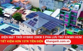 Điện mặt trời hybrid 20kW 3 pha lưu trữ 32kWh An Phú Đông tiết kiệm hơn 15 triệu tiền điện